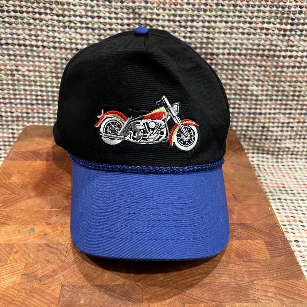 Cobra Vintage Black Blue Motorcycle Embroidery Rope Band Snap Back Hat